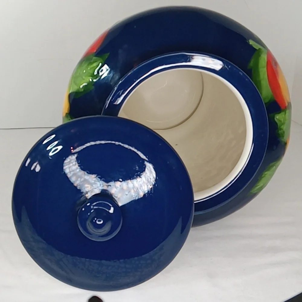 Vintage Large Nonni's Handpainted Fruit Print Lidded Ceramic Cookie Jar Canister